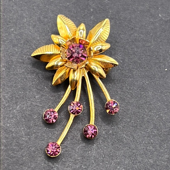 Rhinestone Flower Feather Brooch - Crystal Green Purple Brooch For Dress, Sweater, Hat, Or Scarf